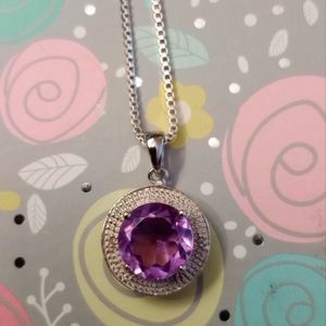 Genuine amethyst 18 inch 925 silver necklace